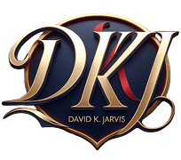 Gold "DKJ" logo on black background.